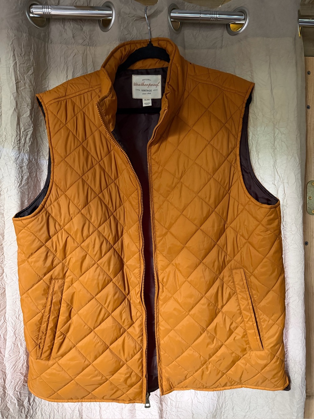 Weatherproof Vintage Men's Diamond Quilted Vest Full-Zip Mustard Yellow Tan